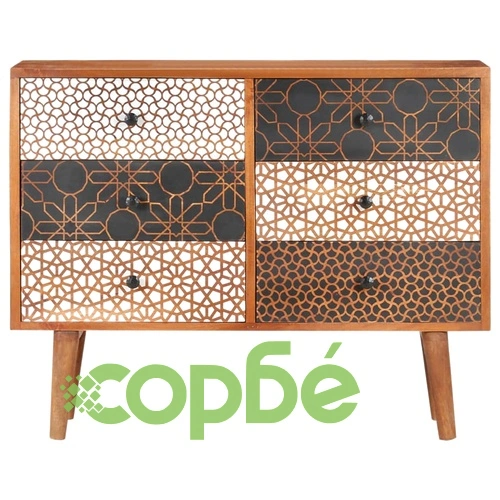 Бюфет с отпечатани мотиви, 90x30x70 см, мангово дърво масив ➤ топ цена ➤ sorbe.bg