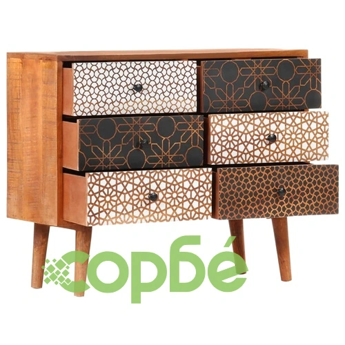 Бюфет с отпечатани мотиви, 90x30x70 см, мангово дърво масив ➤ топ цена ➤ sorbe.bg