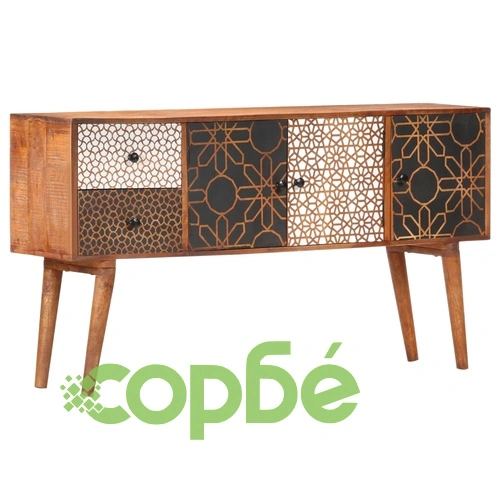 Бюфет с отпечатани мотиви, 130x30x70 см, мангово дърво масив ➤ топ цена ➤ sorbe.bg