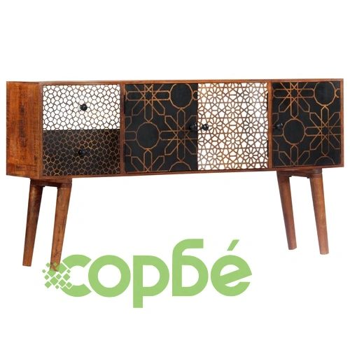 Бюфет с отпечатани мотиви, 130x30x70 см, мангово дърво масив ➤ топ цена ➤ sorbe.bg