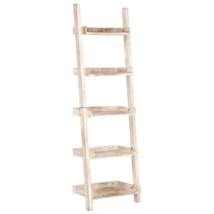 Рафт стълба, бял, 75x37x205 см, манго масив