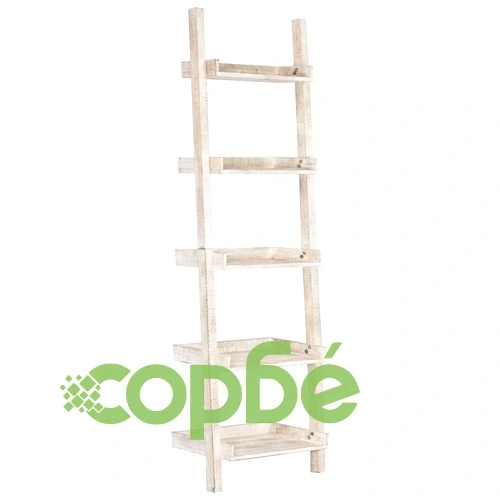 Рафт стълба, бял, 75x37x205 см, манго масив ➤ топ цена ➤ sorbe.bg