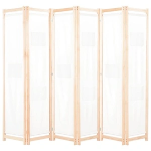 Параван за стая, 6 панела, кремав, 240х170х4 cм, текстил