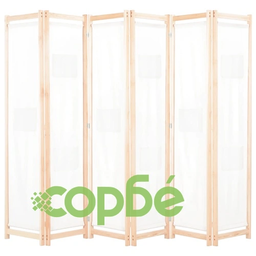 Параван за стая, 6 панела, кремав, 240х170х4 cм, текстил ➤ топ цена ➤ sorbe.bg
