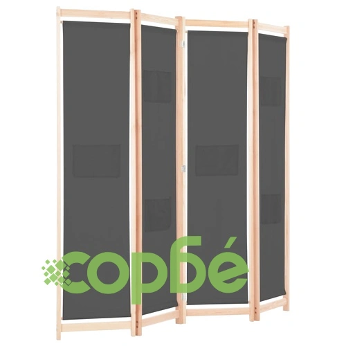 Параван за стая, 4 панела, сив, 160x170x4 cм, текстил ➤ топ цена ➤ sorbe.bg