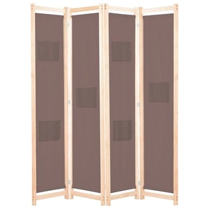 Параван за стая, 4 панела, кафяв, 160x170x4 cм, текстил