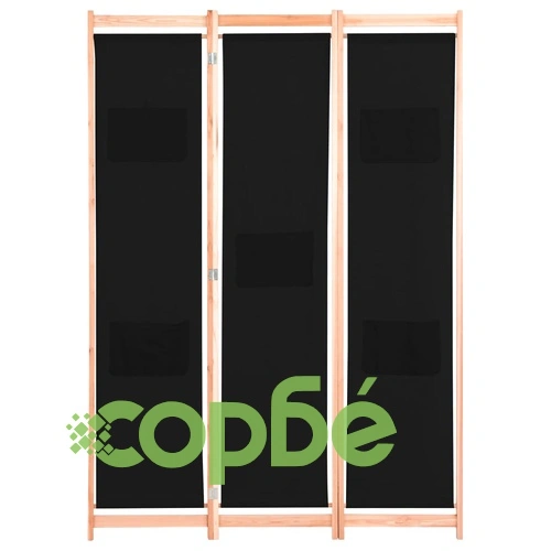 Параван за стая, 3 панела, черен, 120x170x4 cм, текстил ➤ топ цена ➤ sorbe.bg