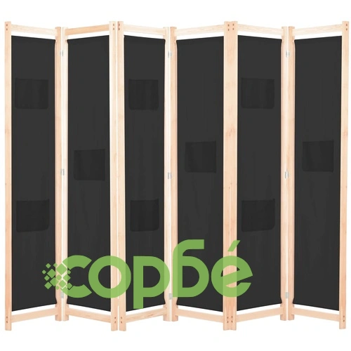 Параван за стая, 6 панела, черен, 240х170х4 cм, текстил ➤ топ цена ➤ sorbe.bg