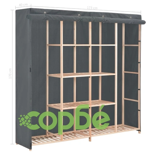 Гардероб, сив, 173x40x170 см, текстил ➤ топ цена ➤ sorbe.bg