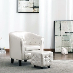 Фотьойл с табуретка за крака, бял, изкуствена кожа