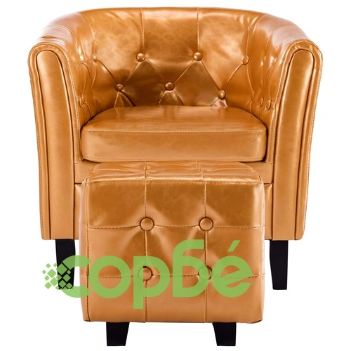 Фотьойл с табуретка за крака, златист, изкуствена кожа ➤ топ цена ➤ sorbe.bg