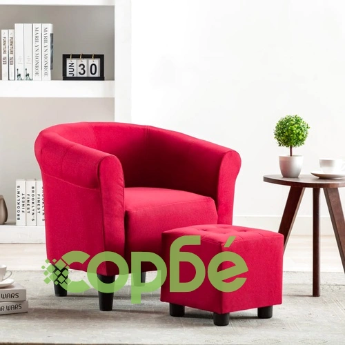 Комплект фотьойл с табуретка, 2 части, виненочервен, текстил ➤ топ цена ➤ sorbe.bg
