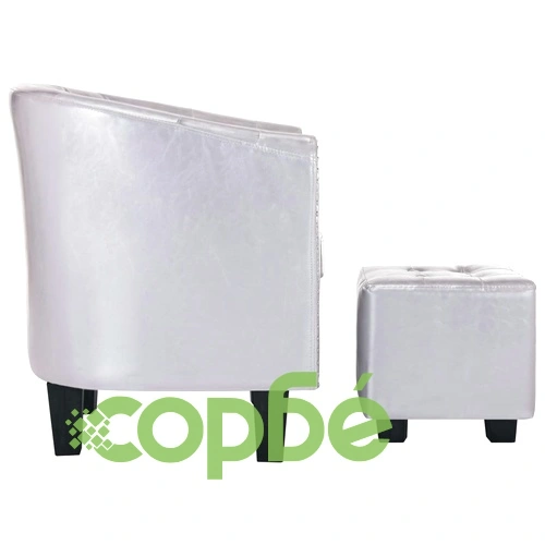 Фотьойл с табуретка за крака блестящо сребрист изкуствена кожа ➤ топ цена ➤ sorbe.bg