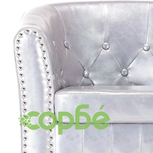 Фотьойл с табуретка за крака блестящо сребрист изкуствена кожа ➤ топ цена ➤ sorbe.bg