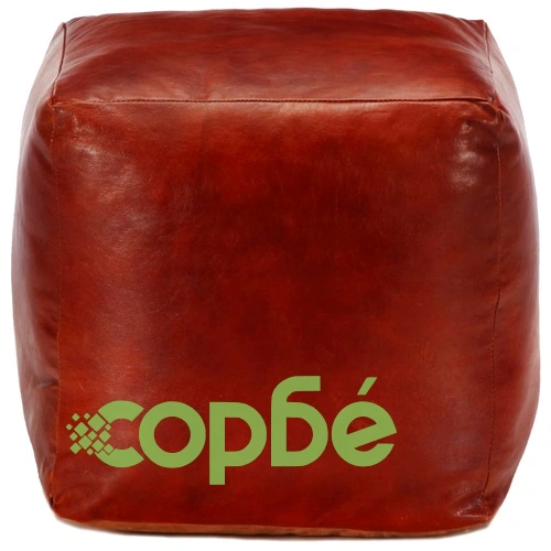 Пуф, жълтокафяв, 40x40x40 см, естествена козя кожа ➤ топ цена ➤ sorbe.bg