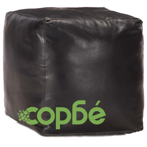 Пуф, черна, 40x40x40 см, естествена козя кожа ➤ топ цена ➤ sorbe.bg