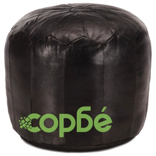 Пуф, черен, 40x35 см, естествена козя кожа ➤ топ цена ➤ sorbe.bg