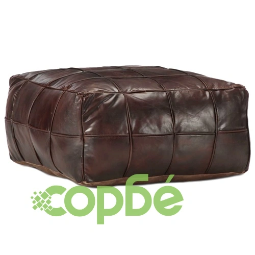 Пуф, тъмнокафяв, 60x60x30 см, естествена козя кожа ➤ топ цена ➤ sorbe.bg