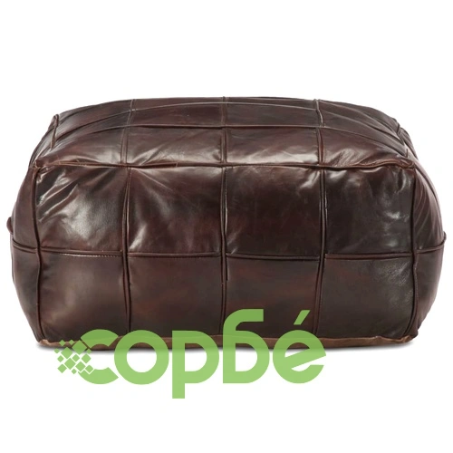 Пуф, тъмнокафяв, 60x60x30 см, естествена козя кожа ➤ топ цена ➤ sorbe.bg