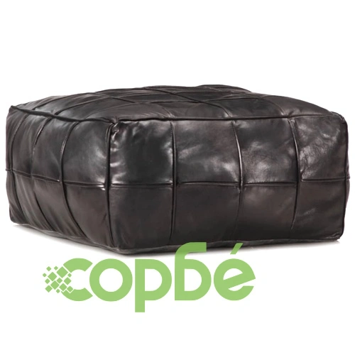 Пуф, черен, 60x60x30 см, естествена козя кожа ➤ топ цена ➤ sorbe.bg