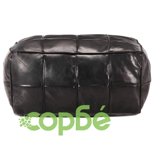 Пуф, черен, 60x60x30 см, естествена козя кожа ➤ топ цена ➤ sorbe.bg