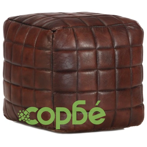 Пуф, тъмнокафяв, 40x40x40 см, естествена козя кожа ➤ топ цена ➤ sorbe.bg