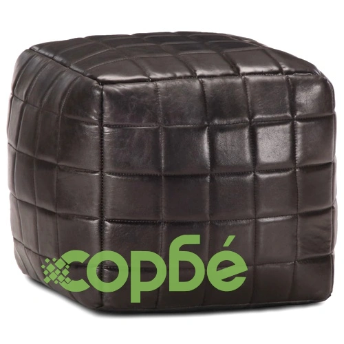 Пуф, черен, 40x40x40 см, естествена козя кожа ➤ топ цена ➤ sorbe.bg