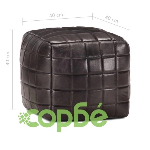 Пуф, черен, 40x40x40 см, естествена козя кожа ➤ топ цена ➤ sorbe.bg