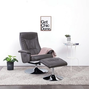 Реклайнер с табуретка, сив, изкуствена кожа