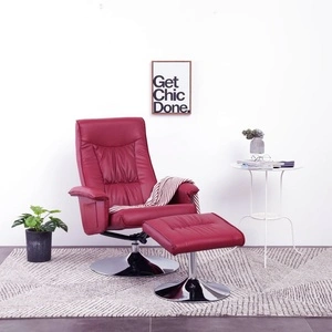 Реклайнер с табуретка, виненочервен, изкуствена кожа