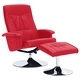 Реклайнер с табуретка, червен, изкуствена кожа