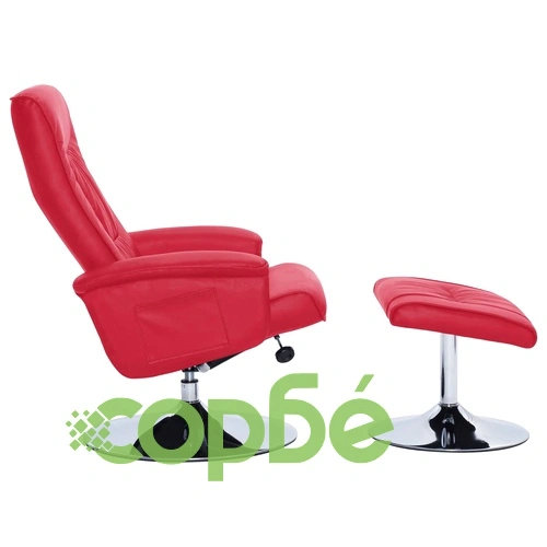 Реклайнер с табуретка, червен, изкуствена кожа ➤ топ цена ➤ sorbe.bg
