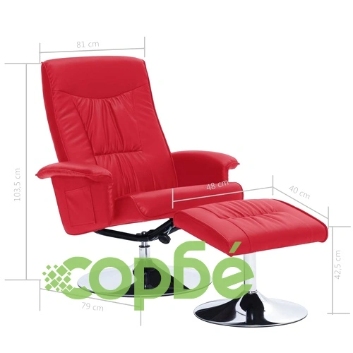 Реклайнер с табуретка, червен, изкуствена кожа ➤ топ цена ➤ sorbe.bg