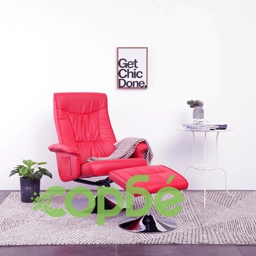 Реклайнер с табуретка, червен, изкуствена кожа ➤ топ цена ➤ sorbe.bg
