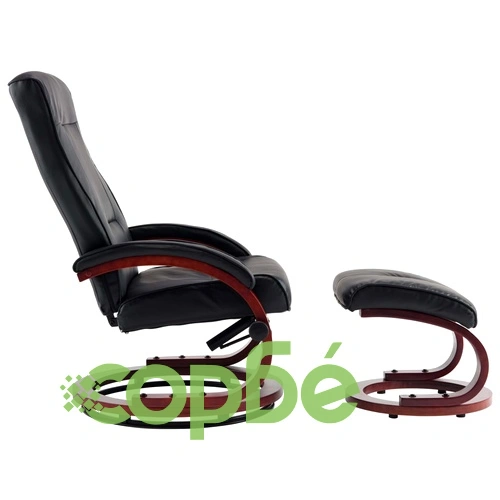 Реклайнер с табуретка, черен, изкуствена кожа ➤ топ цена ➤ sorbe.bg