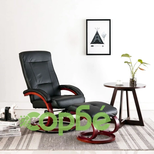 Реклайнер с табуретка, черен, изкуствена кожа ➤ топ цена ➤ sorbe.bg