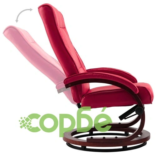 Реклайнер с табуретка, червен, изкуствена кожа ➤ топ цена ➤ sorbe.bg