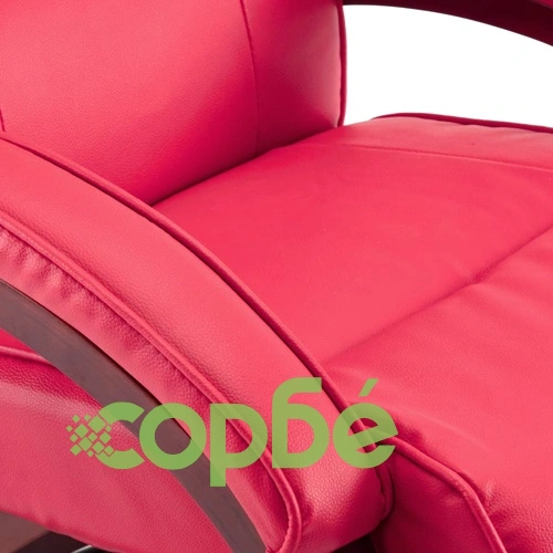 Реклайнер с табуретка, червен, изкуствена кожа ➤ топ цена ➤ sorbe.bg