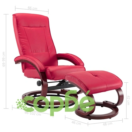 Реклайнер с табуретка, червен, изкуствена кожа ➤ топ цена ➤ sorbe.bg
