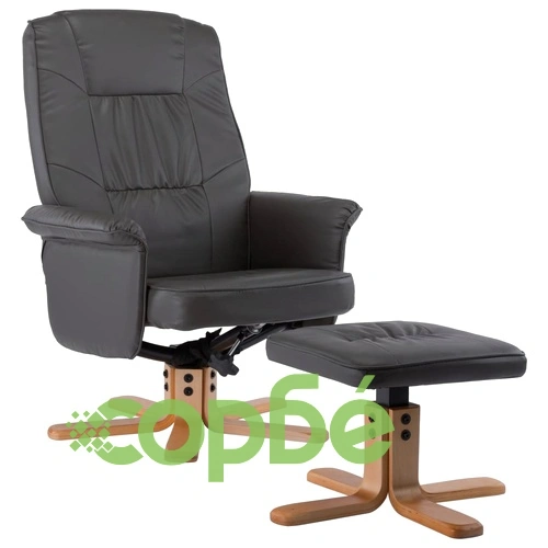 Фотьойл с табуретка за крака, сив, изкуствена кожа ➤ топ цена ➤ sorbe.bg