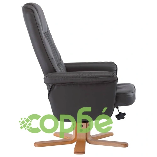 Фотьойл с табуретка за крака, сив, изкуствена кожа ➤ топ цена ➤ sorbe.bg