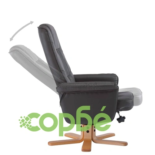 Фотьойл с табуретка за крака, сив, изкуствена кожа ➤ топ цена ➤ sorbe.bg