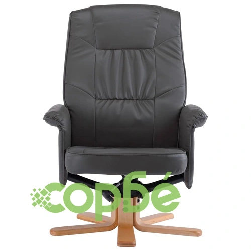 Фотьойл с табуретка за крака, сив, изкуствена кожа ➤ топ цена ➤ sorbe.bg