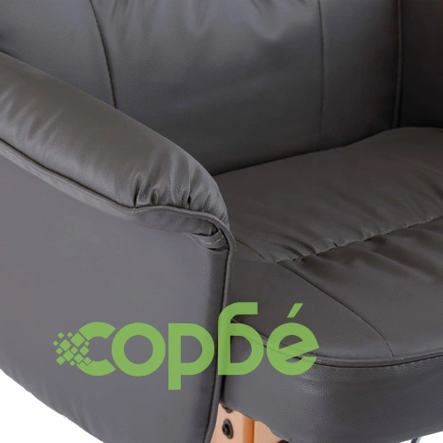 Фотьойл с табуретка за крака, сив, изкуствена кожа ➤ топ цена ➤ sorbe.bg