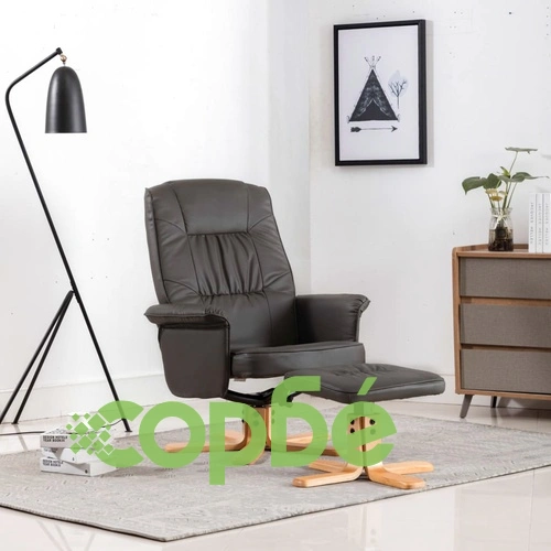 Фотьойл с табуретка за крака, сив, изкуствена кожа ➤ топ цена ➤ sorbe.bg