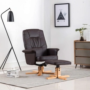 Фотьойл с табуретка за крака, кафяв, изкуствена кожа