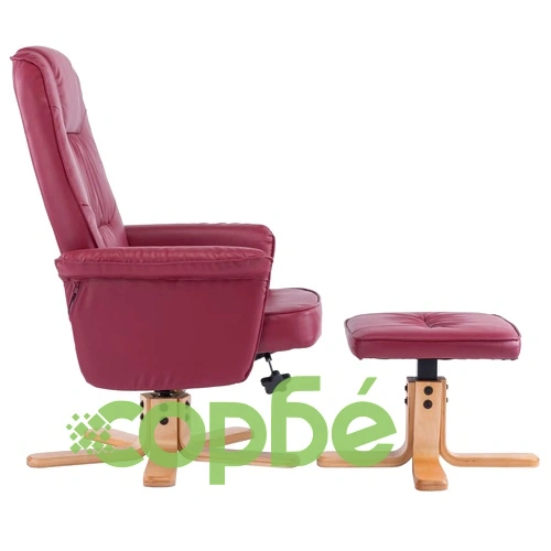 Фотьойл с табуретка за крака, виненочервен, изкуствена кожа ➤ топ цена ➤ sorbe.bg