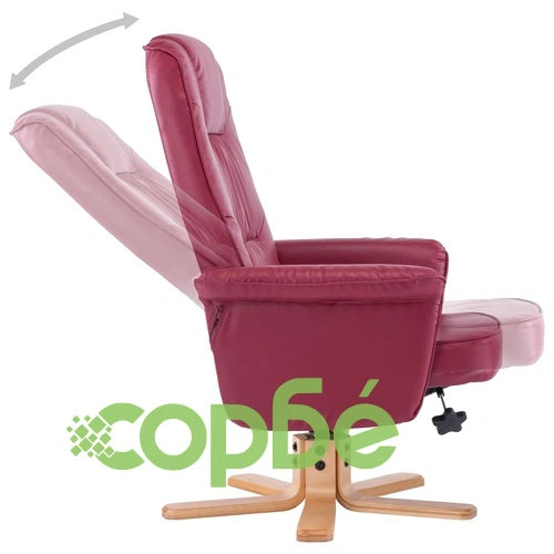 Фотьойл с табуретка за крака, виненочервен, изкуствена кожа ➤ топ цена ➤ sorbe.bg