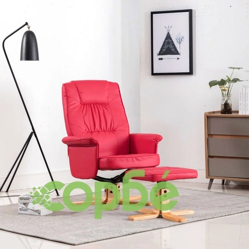 Фотьойл с табуретка за крака, червен, изкуствена кожа ➤ топ цена ➤ sorbe.bg