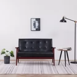 2-местен диван, черен, изкуствена кожа